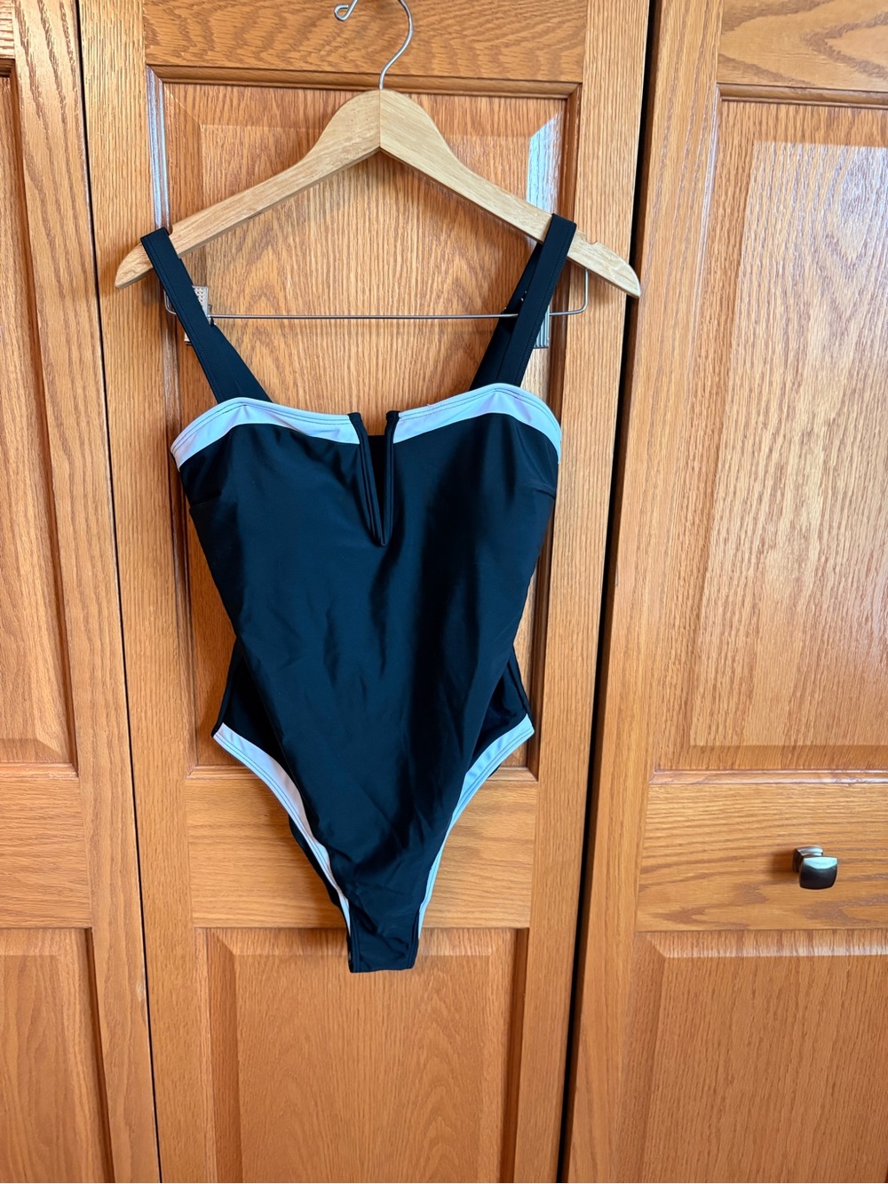 Black One-Piece Swimsuit with White  Trim